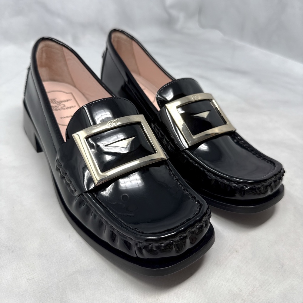 NEW Roger Vivier Viv Rangers Patent Leather Chunky Block Heel Flat Loafer Shoes - Picture 3 of 14